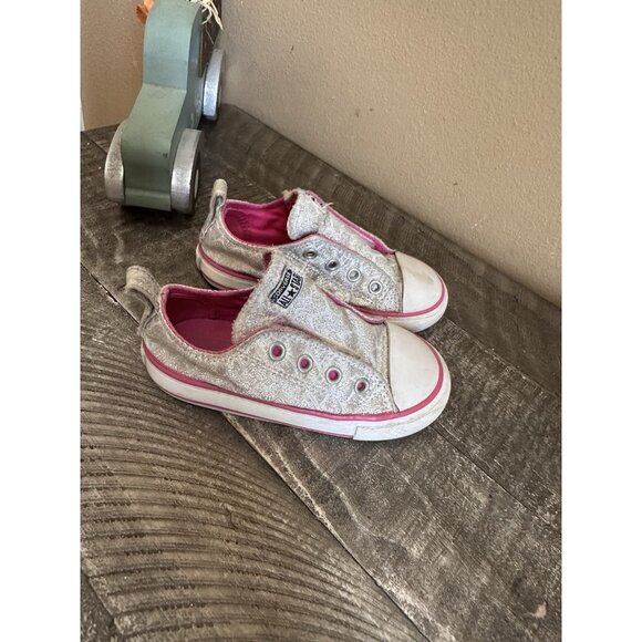 Converse CT All Star Simple Slip OX Silver/Pink Toddler Girl's Sneakers-Sz 7 - Picture 3 of 5